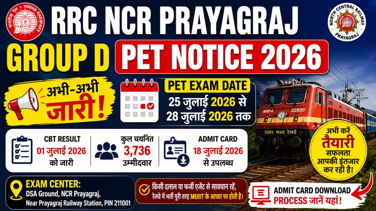 RRC NCR Prayagraj Group D PET Notice 2026